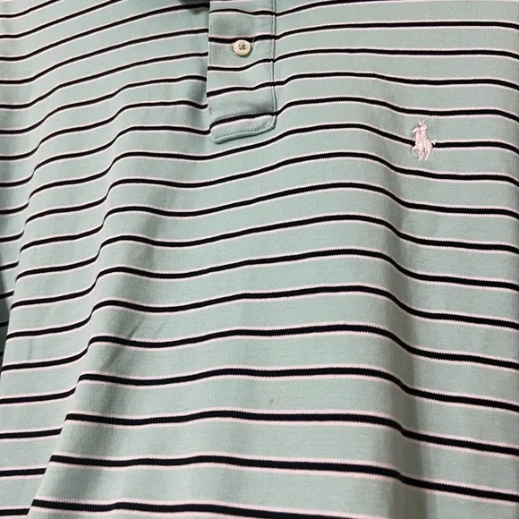 Ralph Lauren Polo Shirt Men's Large Blue Stripes White Pony Preppy - Picture 4 of 7